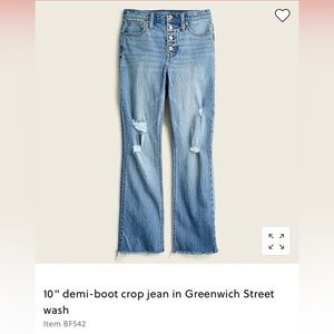 J. Crew 10" demi-boot crop jean in Greenwich Street wash